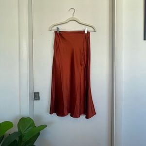 VINTAGE RUST COLORED MIDI SKIRT WITH SLIT